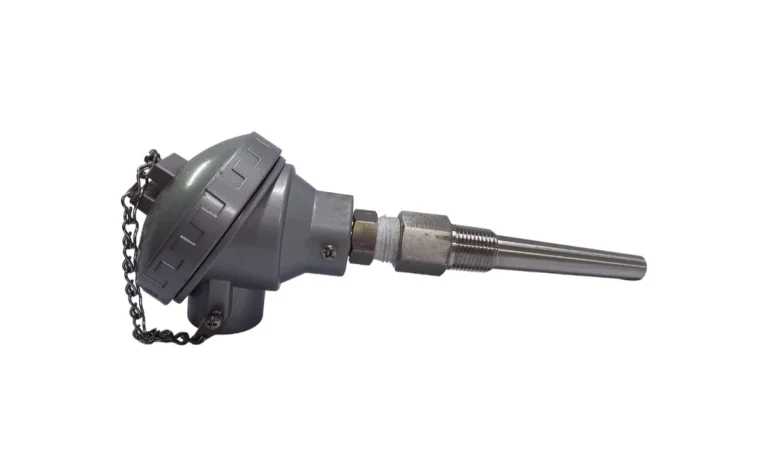 Thermocouple with a large terminal head fitted to a thermowell