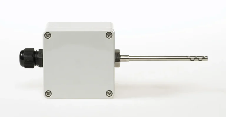 RTD air sensor in a grey wall-mount enclosure with cable gland