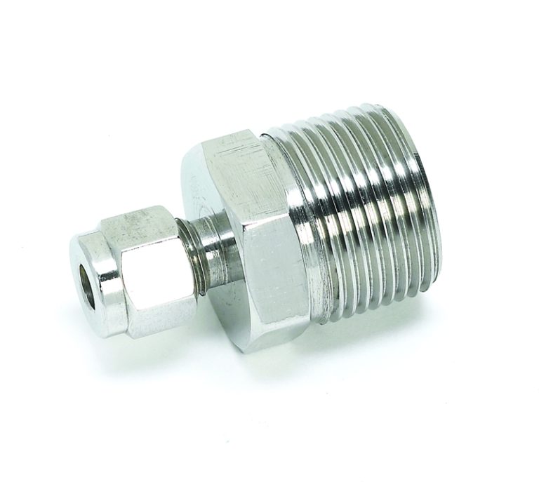 Stainless steel compression fitting with a hex body