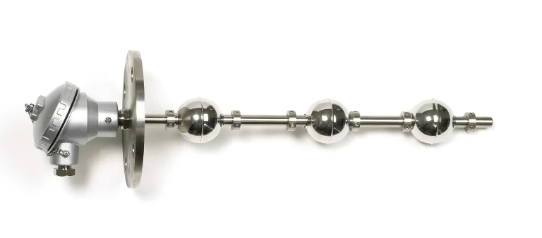 Multipoint float level switch with large stainless steel floats, terminal head and flange