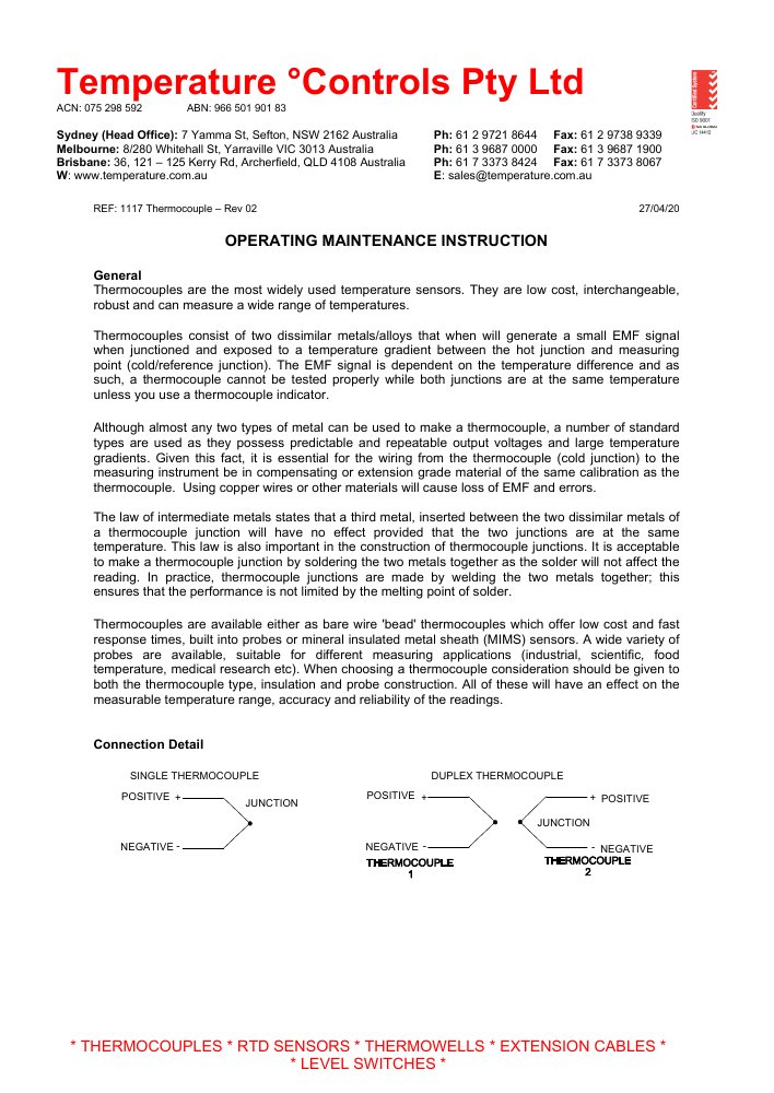 First page of 1117 Thermocouple J
