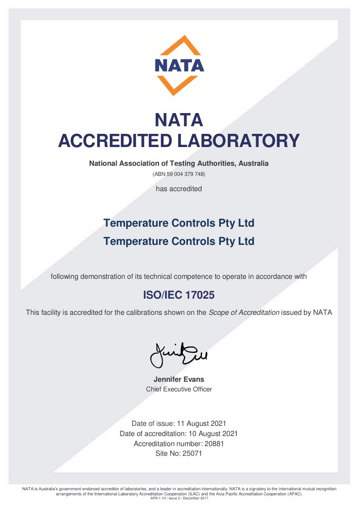 First page of NATA Accreditation Certificate