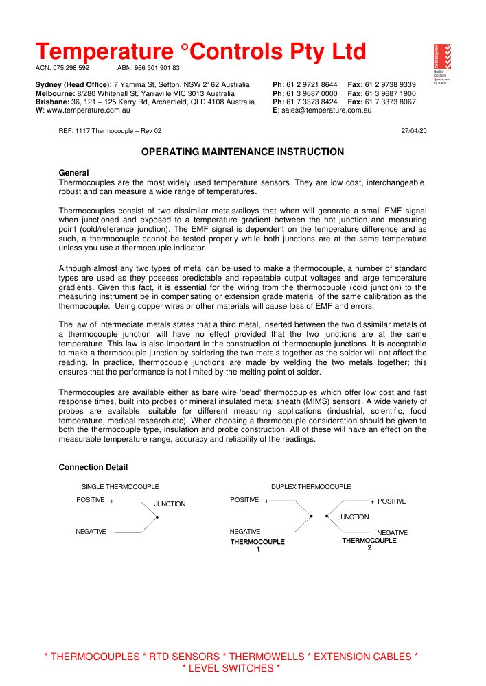 First page of 1117 Thermocouple K